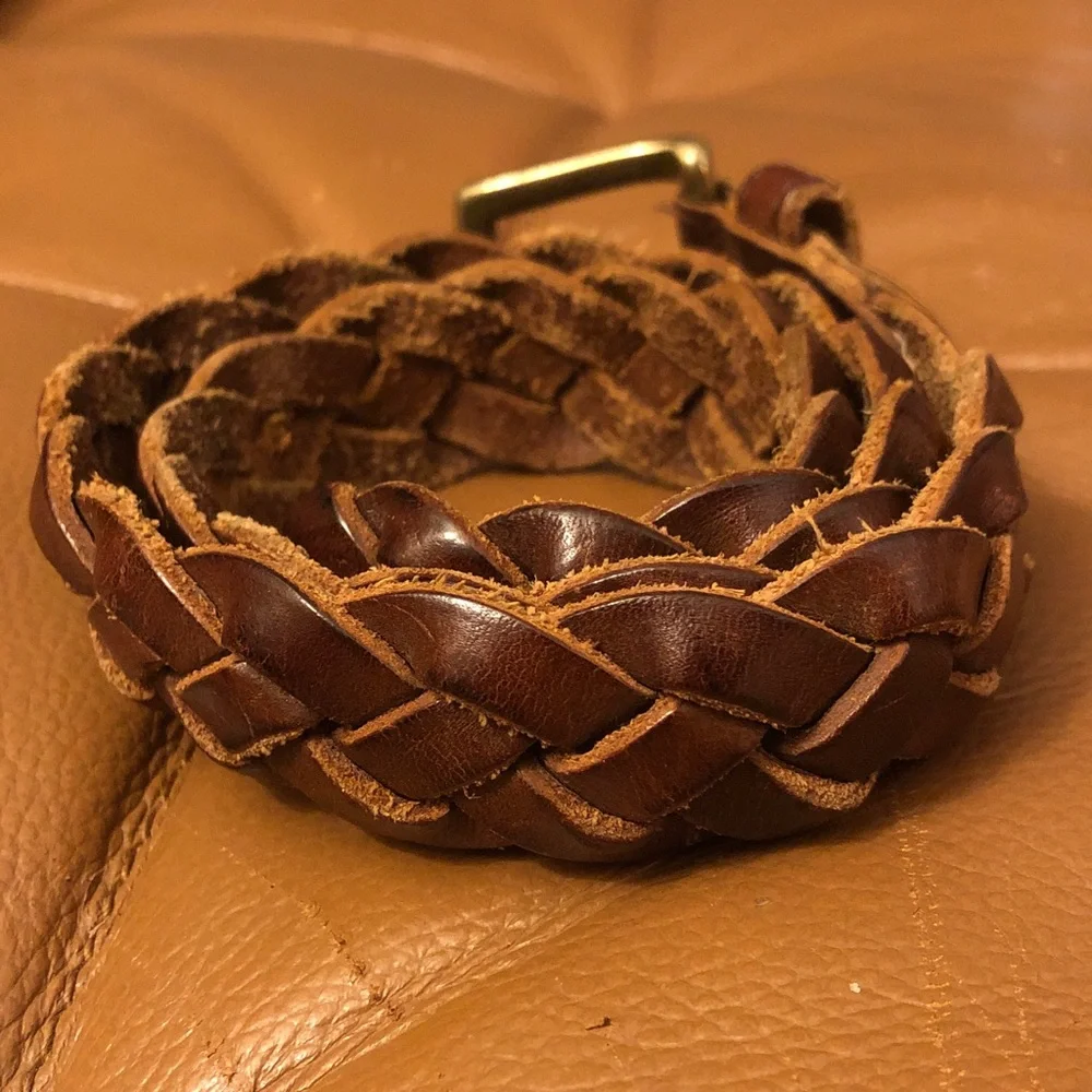 Gap Women's Braided Genuine Leather Belt Solid Brass Buckle XS